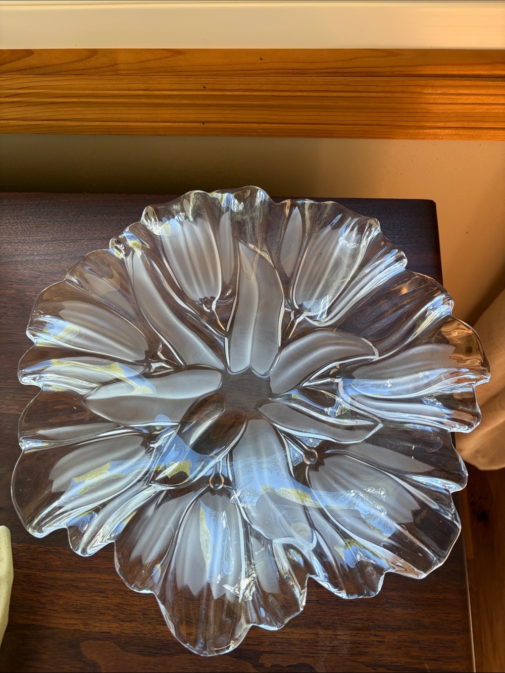 Vintage Mikasa Tulip Satin/Clear 12” Serving Bowl, Heavy Crystal Flower Design